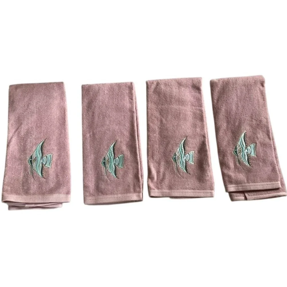 Vtg Towel Set 8 Pink Teal Angelfish Home Innovations Cozumel Bath Hand Fingertip